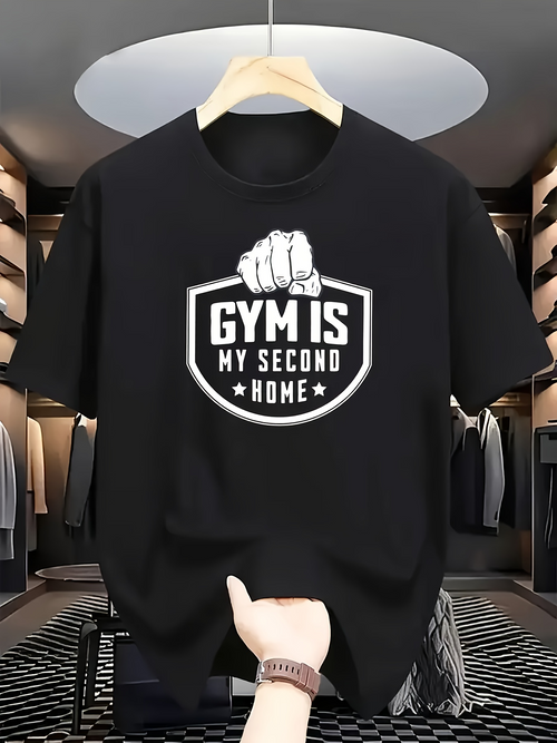 Men's Graphic T-Shirt Strong Fist Motif With Shield Graphic And Stars Embracing Motivational Gym Quote