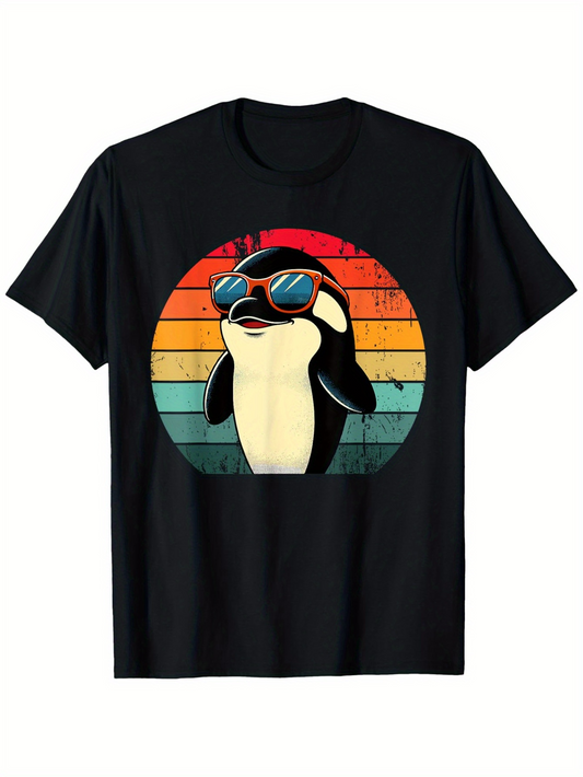 Men's Graphic T-Shirt Retro Sun Rays With Sunglasses Wearing Chill Penguin