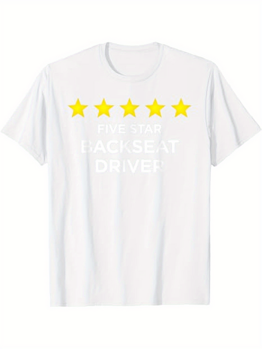 Men's Graphic T-Shirt Five Yellow Stars With Bold White Letters Backseat Driver