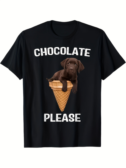 Men's Graphic T-Shirt Chocolate Please Playful Brown Puppy In Ice Cream Cone Graphic