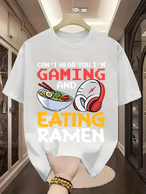 Men's Graphic T-Shirt Cant Hear You Gaming With Headphones And Tasty Ramen Bowl