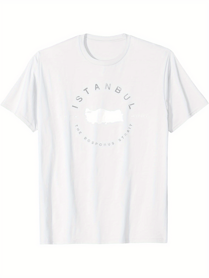 Men's Graphic T-Shirt Istanbul Surrounded By Subtle Circular Landmarks Silhouette Skyline