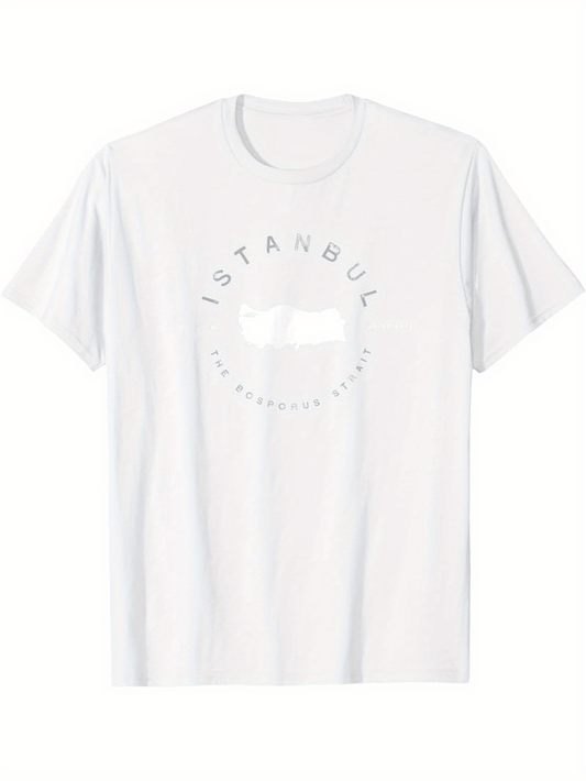 Men's Graphic T-Shirt Istanbul Surrounded By Subtle Circular Landmarks Silhouette Skyline