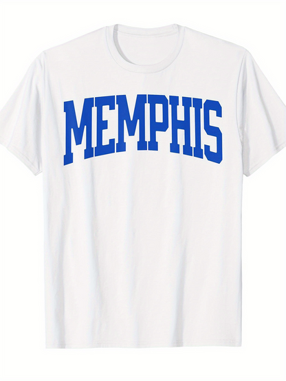 Men's Graphic T-Shirt Blue College Style Lettering With Bold Text Centered Memphis