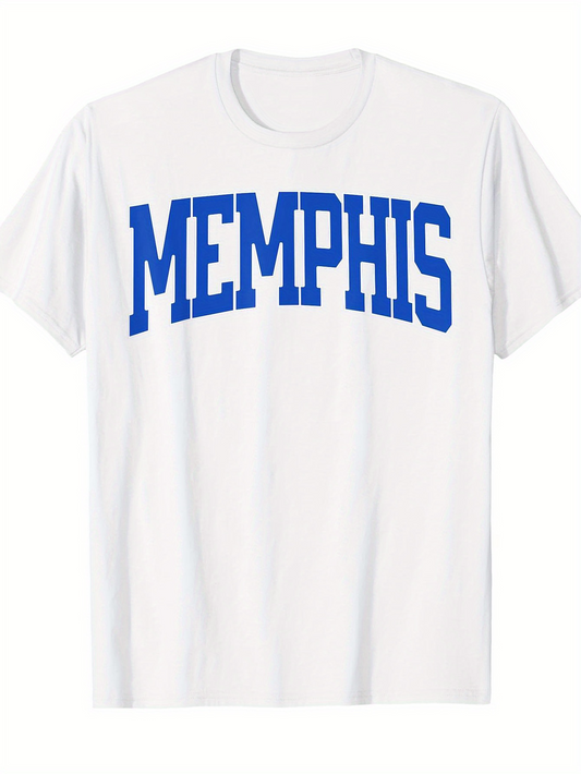 Men's Graphic T-Shirt Blue College Style Lettering With Bold Text Centered Memphis
