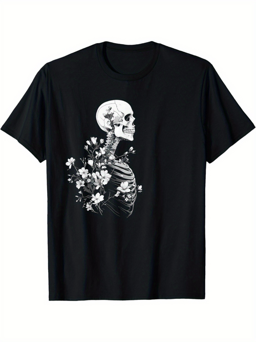 Men's Graphic T-Shirt Blooming Wildflowers Emerging From Human Skeleton