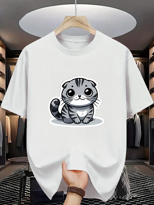 Men's Graphic T-Shirt Adorable Cartoon Kitten Sitting With Big Bright Eyes Cat