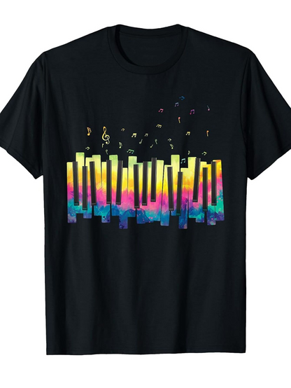 Men's Graphic T-Shirt Colorful Abstract Night With Dancing Musical Notes Piano