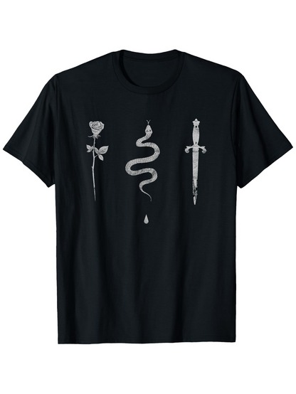 Men's Graphic T-Shirt Mystical Rose And Sword With Serpentine Snake Artwork