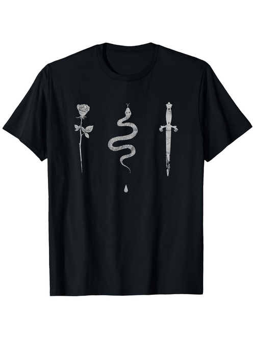 Men's Graphic T-Shirt Mystical Rose And Sword With Serpentine Snake Artwork