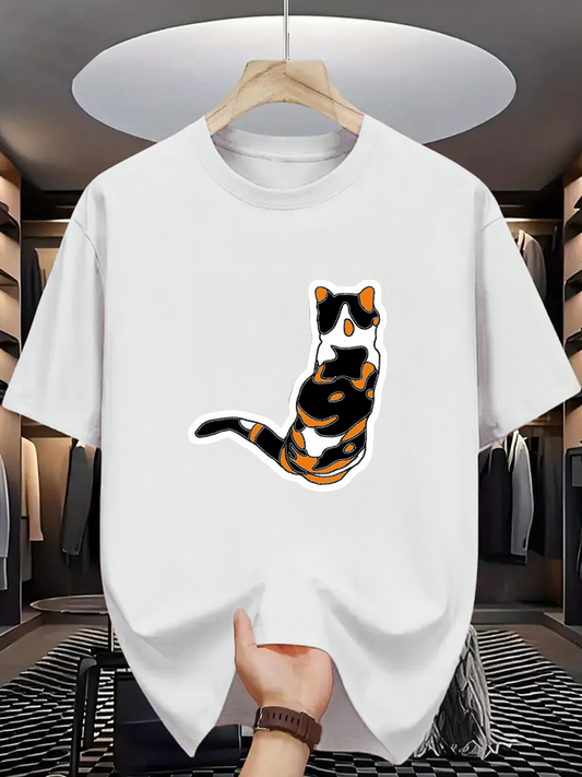 Men's Graphic T-Shirt Artistic Calico Colors With Black Orange And White Cat Illustration Cat
