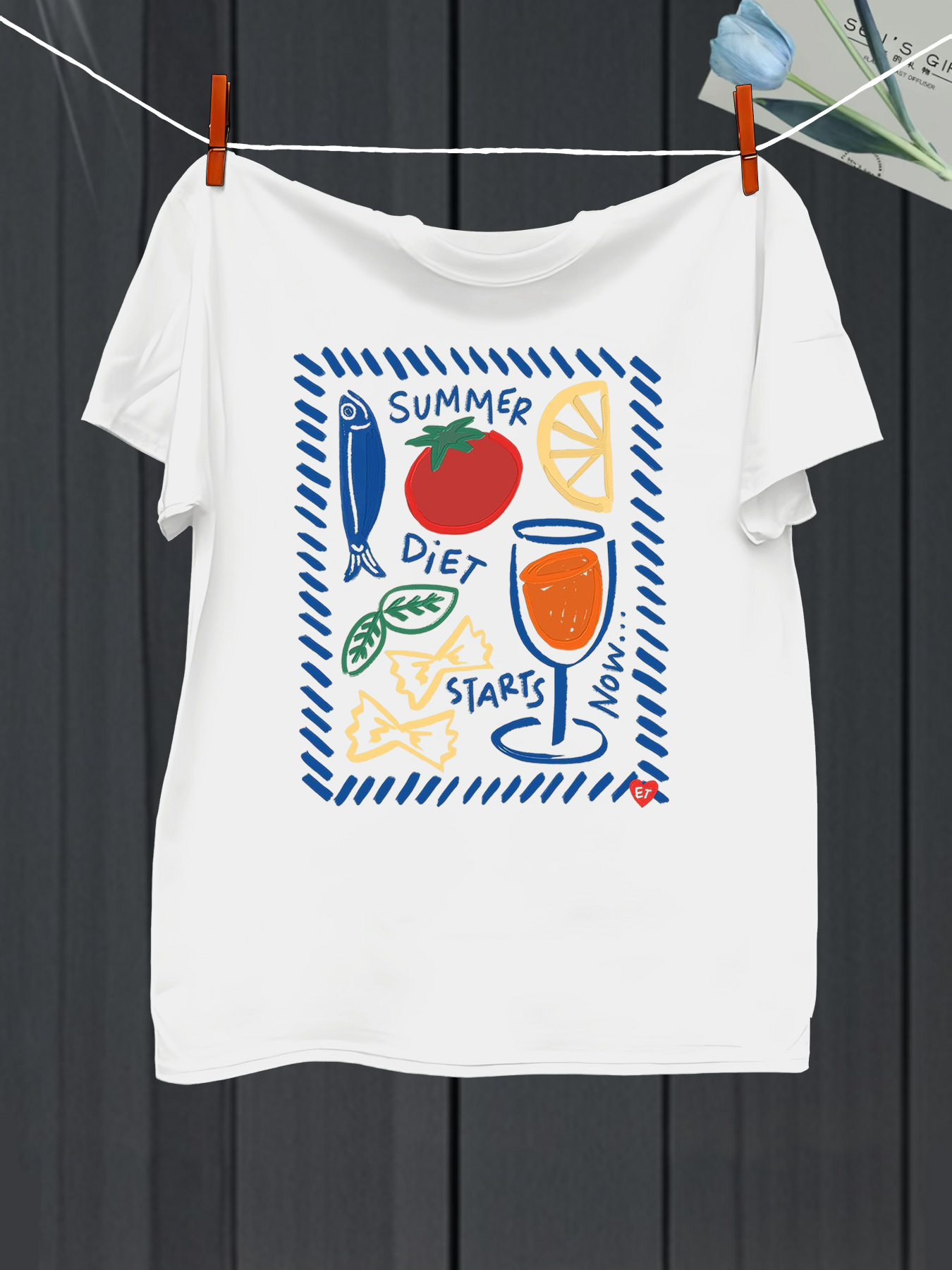 Men's Graphic T-Shirt Summer Diet Starts Now Surrounded By Fresh Fruits Vegetables And Drink