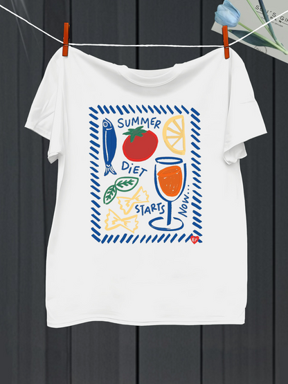 Men's Graphic T-Shirt Summer Diet Starts Now Surrounded By Fresh Fruits Vegetables And Drink