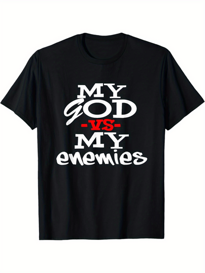 Men's Graphic T-Shirt My God Versus My Enemies Bold Graphic Black Shirt