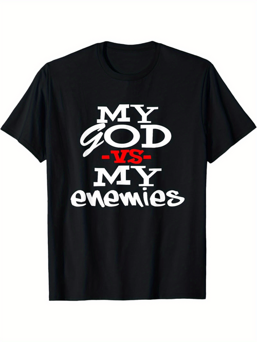Men's Graphic T-Shirt My God Versus My Enemies Bold Graphic Black Shirt