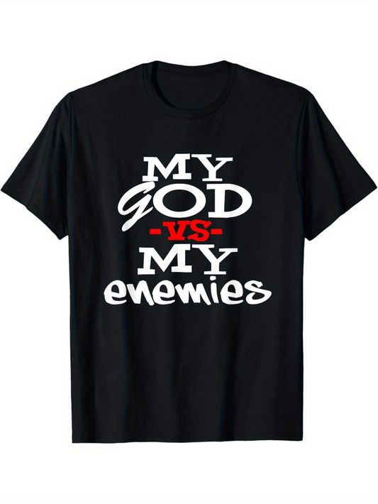 Men's Graphic T-Shirt My God Versus My Enemies Bold Graphic Black Shirt