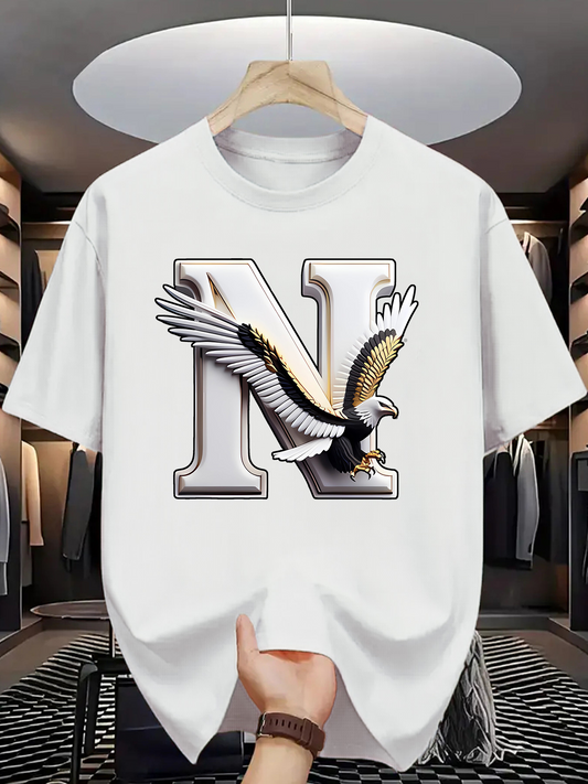 Men's Graphic T-Shirt Large Silver Letter With Flying Majestic Bald Eagle