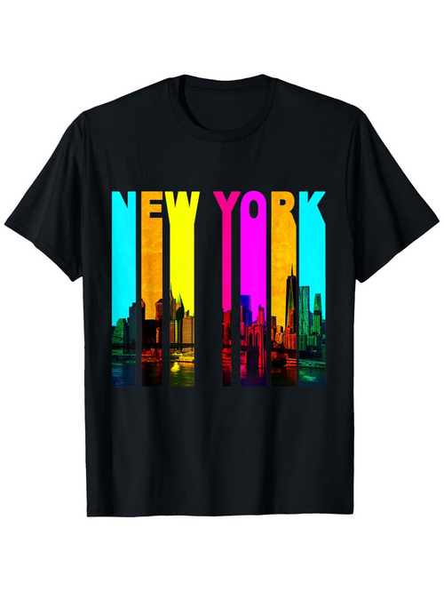 Men's Graphic T-Shirt New York Vibrant City Skyline With Multicolored Reflections Under Night Lights