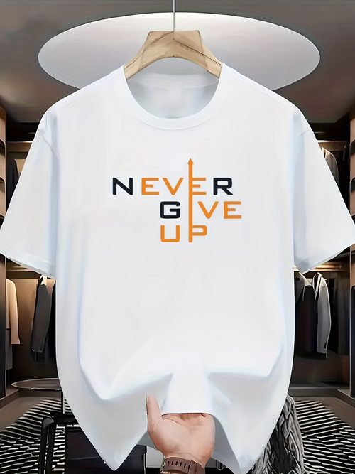 Men's Graphic T-Shirt Never Give Up Modern Bold Lettering With Simple Graphic Art Text