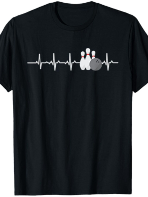 Men's Graphic T-Shirt Heartbeat Line With Striking Bowling Ball And Pins Design
