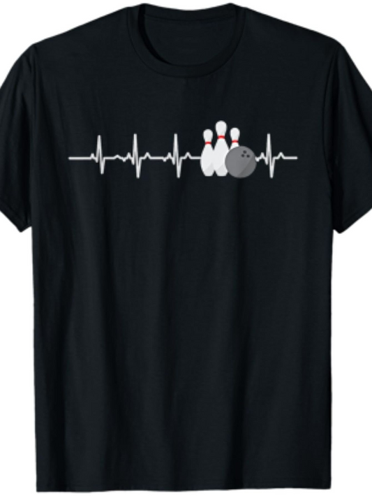 Men's Graphic T-Shirt Heartbeat Line With Striking Bowling Ball And Pins Design