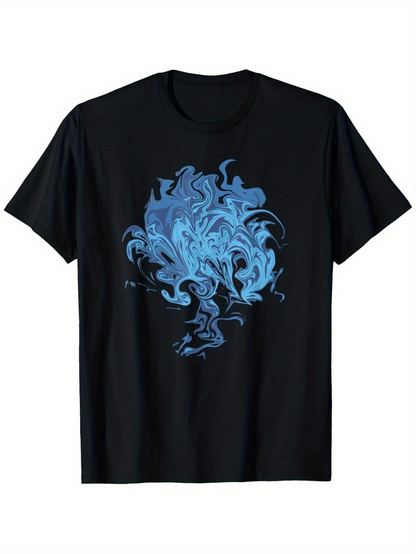 Men's Graphic T-Shirt Abstract Blue Swirling Motion With Flowing Mist Pattern