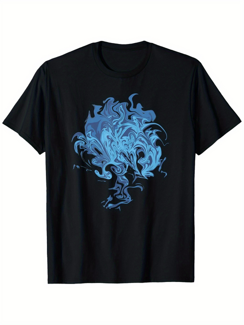 Men's Graphic T-Shirt Abstract Blue Swirling Motion With Flowing Mist Pattern