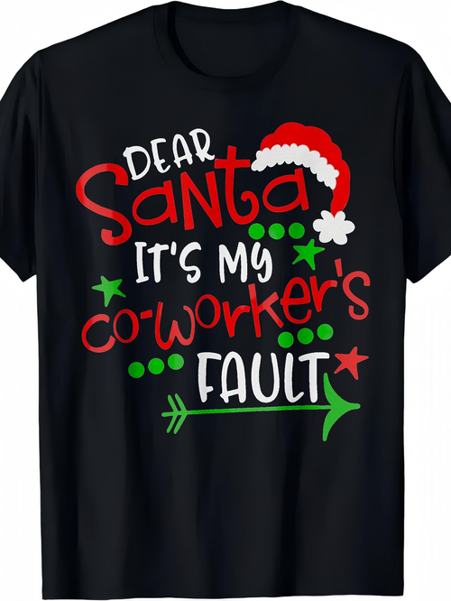 Men's Graphic T-Shirt Dear Santa With Playful Holiday Stars Festive Christmas Hat
