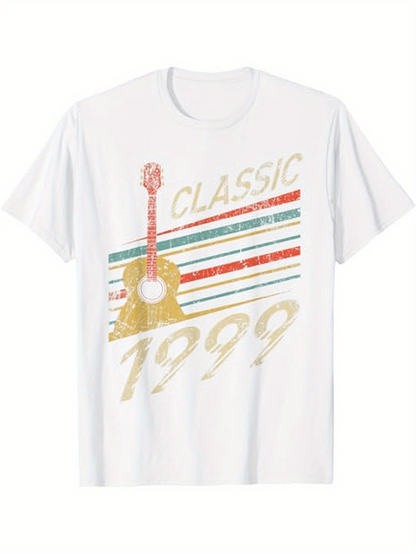 Men's Graphic T-Shirt Classic 1999 Retro Colorful Stripes With Guitar Design