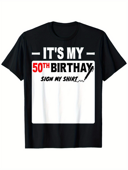 Men's Graphic T-Shirt Bold White Letters With Red Accent Sign Pen Celebrating Birthday Shirt