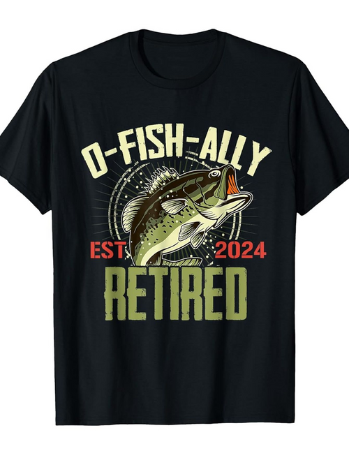 Men's Graphic T-Shirt Est 2024 With Leaping Bass And O Fish Ally Retired Typography Fish