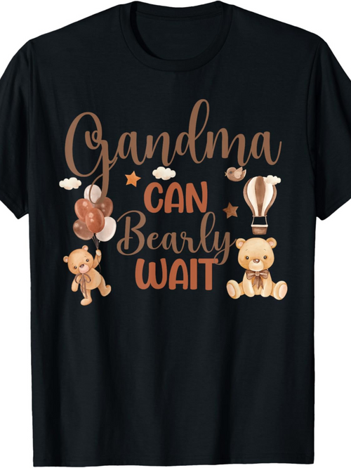 Men's Graphic T-Shirt Grandma Can Bearly Wait With Balloons Stars Hot Air Balloon Teddy Bears