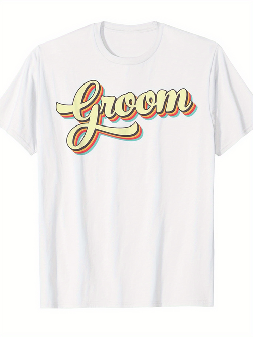 Men's Graphic T-Shirt Retro Typography With Multicolor Shadowing Wedding Groom