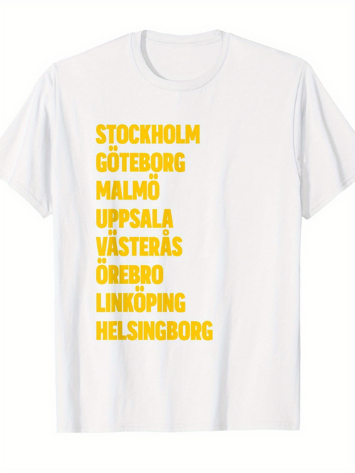 Men's Graphic T-Shirt Stockholm Gothenburg Malmo And Other Swedish City Names Text Tee