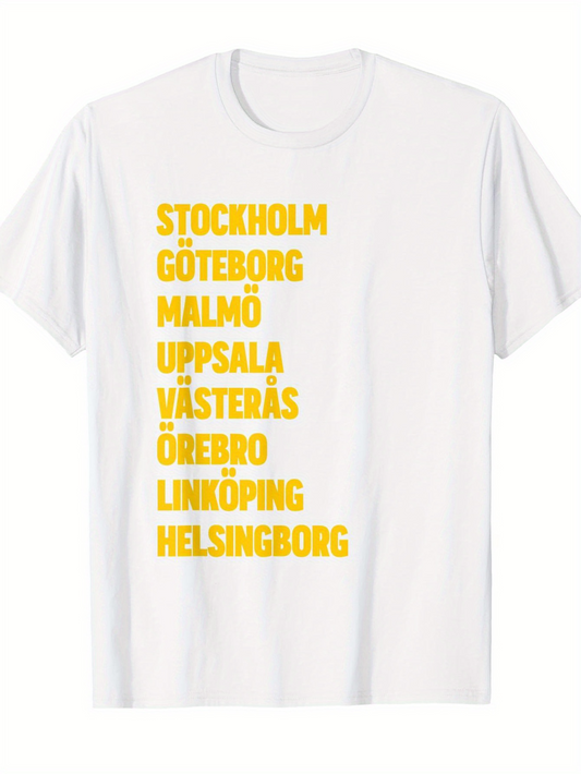 Men's Graphic T-Shirt Stockholm Gothenburg Malmo And Other Swedish City Names Text Tee