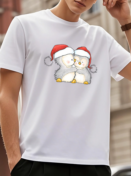 Men's Graphic T-Shirt Cute Christmas Winter Penguins Wearing Santa Hats Penguin