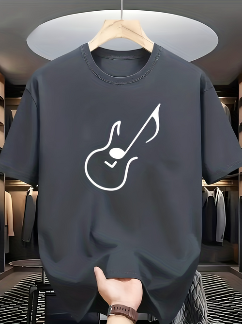 Men's Graphic T-Shirt Minimalist Modern Line Art Guitar Silhouette Under Soft Lighting Guitar