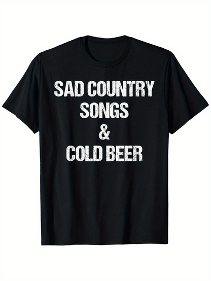 Men's Graphic T-Shirt Sad Country Songs Cold Beer Summer Black T Shirt Graphic Print