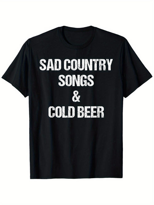 Men's Graphic T-Shirt Sad Country Songs Cold Beer Summer Black T Shirt Graphic Print