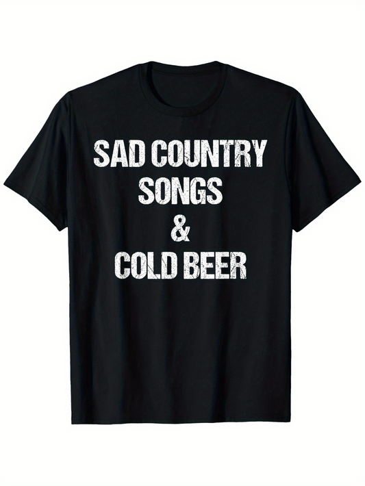 Men's Graphic T-Shirt Sad Country Songs Cold Beer Summer Black T Shirt Graphic Print