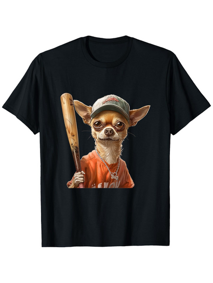 Men's Graphic T-Shirt Playful Spirit With Orange Shirt And Baseball Cap Chihuahua