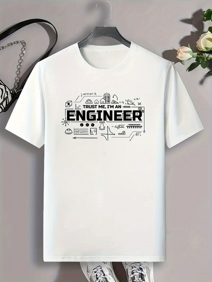 Men's Graphic T-Shirt Trust Me I Am An Engineer Surrounded By Technical Icons And Drawings Engineer