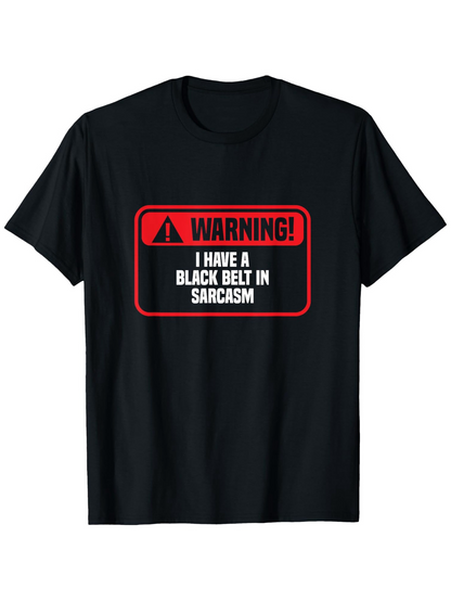 Men's Graphic T-Shirt Warning Red Framed Label Bold Typography On Black T Shirt