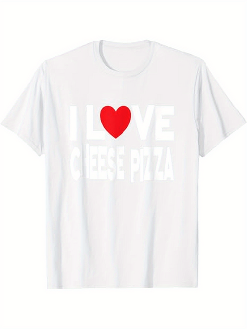 Men's Graphic T-Shirt I Love With Red Heart Symbol Cheese Pizza