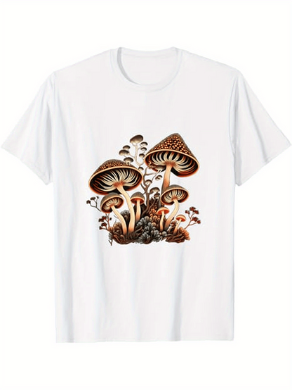 Men's Graphic T-Shirt Intricate Earthy Woodland Mushrooms With Ferns And Moss Mushroom