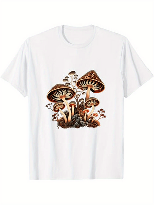 Men's Graphic T-Shirt Intricate Earthy Woodland Mushrooms With Ferns And Moss Mushroom