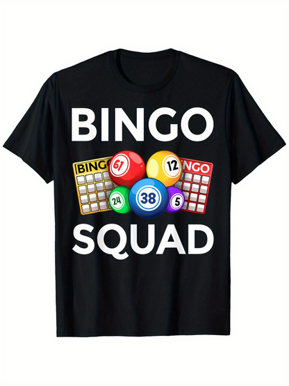 Men's Graphic T-Shirt Bingo Squad Colorful Game Balls With Numbered Cards Under Bright Lights Bingo