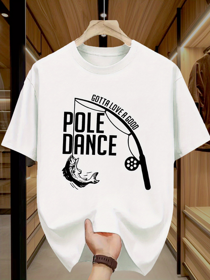 Men's Graphic T-Shirt Gotta Love A Good Pole Dance With Vintage Style Fishing Rod And Trout Fish
