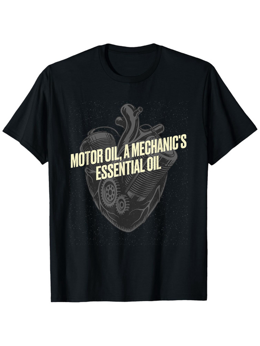 Men's Graphic T-Shirt Motor Oil A Mechanic Essential Oil Realistic Heart Shape With Engine Elements T Shirt