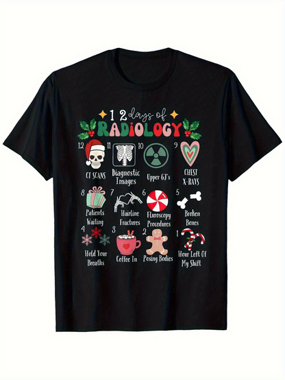 Men's Graphic T-Shirt Twelve Days Of Radiology With Fun Holiday Scientific Medical Icons